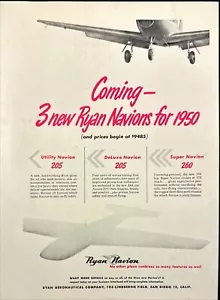1950 Ryan Navion Vintage Print Ad 3 New Models Utility Deluxe Super - Picture 1 of 6