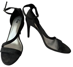 Fiona Nights Women's Glitter Sparkle Open Toe Stiletto Heels Black 9.5 3" Heels - Picture 1 of 6