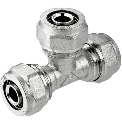 PEX-AL-PEX Tee Pipe Connector 16mm 20mm 25mm Brass Compression Fittings - Image 1 of 2