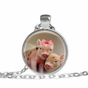 1" Gem CUTE BABY PIGS Pendant Sterling 925 Silver plated 20" necklace Gold Gift - Picture 1 of 8