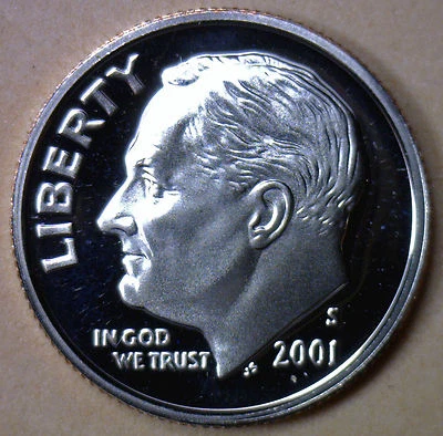 2001 S Proof Roosevelt Dime Ten-Cent Coin 10c  - Image 1 of 2