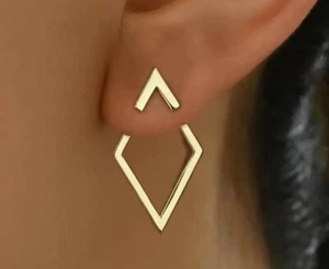 Elegant Boho Chic Earrings Geometric Rhombus Shaped Hoops - Picture 1 of 5