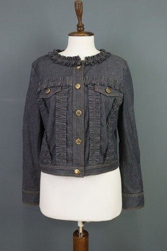 BOUTIQUE MOSCHINO Blazer Giacca Blu Denim Ruffle Tagliata I 46 USA 12
