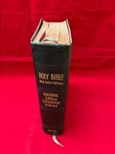 1949 Masonic Bible Lodge Alter Presentation Cyclopedic Indexed Red Letter Hertel - Picture 1 of 15