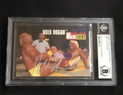 HULK HOGAN 1995 CARDZ WCW MAIN EVENT SIGNED AUTOGRAPHED CARD BAS AUTHENTIC - Image 1 of 2