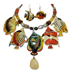 Pendientes de Collar de Piedras Preciosas Náuticas Pintados a Mano Cinco Manos Únicos en su Tipo - Imagen 1 de 6