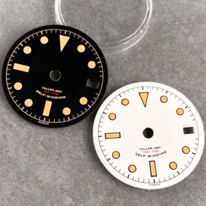 29 mm schwarz weiß GMT Uhr Zifferblatt passt NH34 NH34A GMT automatische Taucher Herrenuhr Teil - Bild 1 von 10