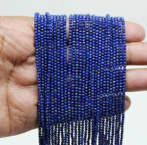 Cuentas de lapislázuli azul, cuentas redondas micro facetadas, 2 mm diminutas 13" pulgadas de cadena - Imagen 1 de 4