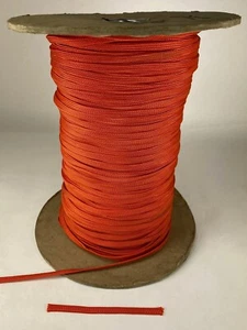 100 feet of 3/16in wide ORANGE braided nylon ltweight flat cord hollow core - Picture 1 of 3