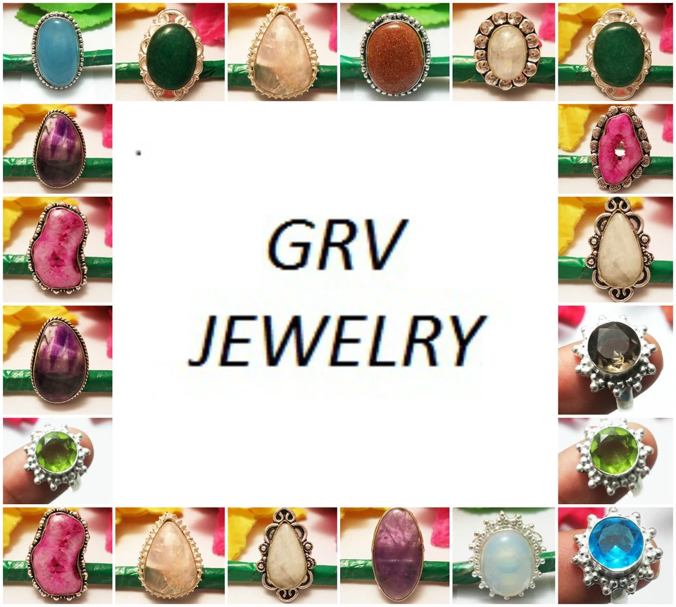 Aventurine Moonstone Mix Gemstone Rings 925 Silver Overlay US Size 7" U140 U - Image 1 of 1