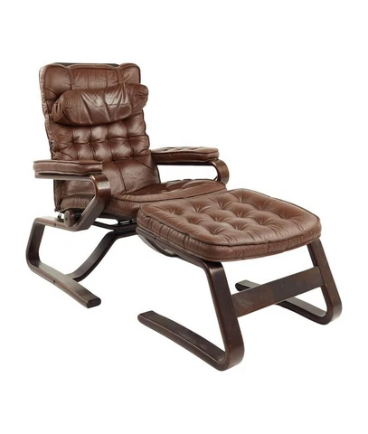 Westnofa Style Mid Century Tufted Leather Lounge Chair and Ottoman Cover