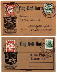 2 geflogene LZ10 Schwaben Flugkarten Rhein Main Deutschland Juni 1912 20 Pf Frankatur - Bild 1 von 2