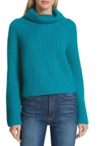 Suéter Lewit Acanalado Cachemira Cuello Alto Verde Azulado Talla Mediana L87503 - Imagen 1 de 4