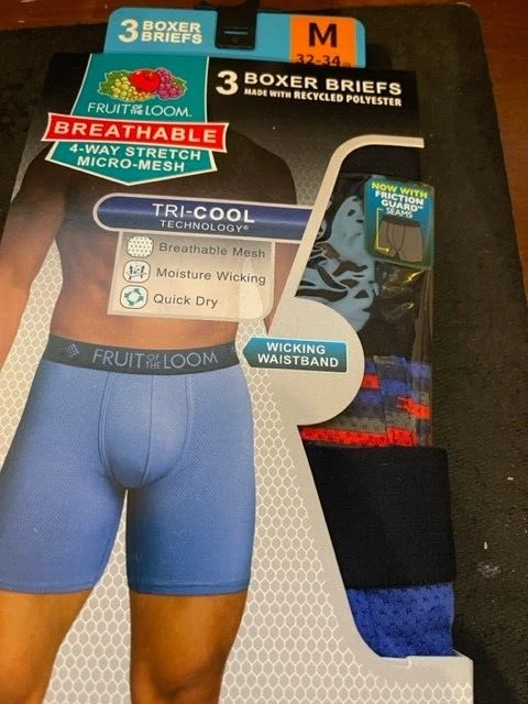 3-PK Calzoncillos Boxer Transpirables Fruit of the Loom TRI-COOL Hombres Talla Med Foto 1 de 1