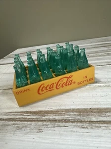 90s 1993 Vintage Coca Cola Miniature Glass Bottles 24 Pack YELLOW Plastic Crate - Picture 1 of 5