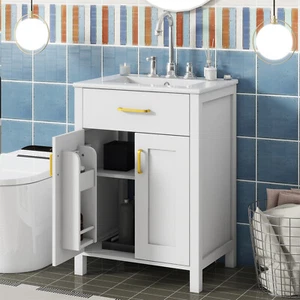 24" Bathroom Vanity with Ceramic Sink Bathroom Cabinet with 2 Soft-Close Doors - Picture 1 of 13
