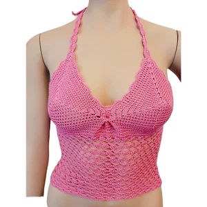 Top donna uncinetto schiena nuda 100% cotone tg S FUXIA - Picture 1 of 2