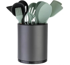 Gray Rotating Kitchen Utensil Holder Organizer XL 360 Degrees Drain Holes New - Picture 1 of 6