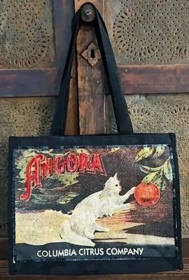 Tapestry Shoulder Tote Bag White Cat Playing With Orange Black With Red Sequins  - Image 1 of 4