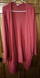 Cardigan J Jill misto lino linea lunga aperto davanti corallo scuro XL tasche spiaggia - Foto 1 di 6