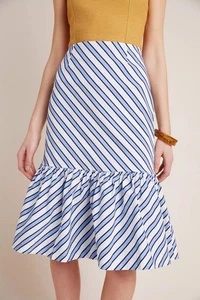 NWT Anthropologie Ryanne Flounced Midi Skirt, by Maeve - Blue striped, size 8 - Picture 1 of 4