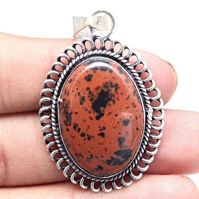 Colgante Caoba Obsidiana Piedras Preciosas Hecho a Mano Plata Joyería 2" Foto 1 de 4