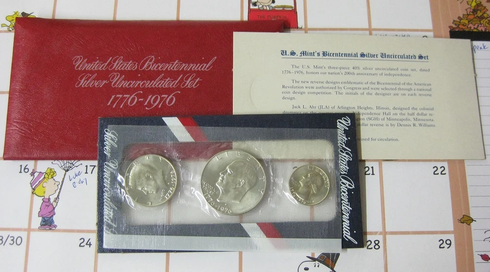 1976 Silver Bicentennial 3 Coin U.S. Mint Set RED pack 40% Silver Uncirculated - Image 1 of 1