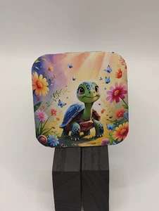 Handmade Glossy Magnet – Sweet Turtle in a Flower Meadow - Picture 1 of 1
