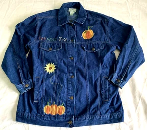 The Quacker Factory Jean Jacket Ladies Large Fall Harvest Scarecrow Pumpkins - Picture 1 of 10