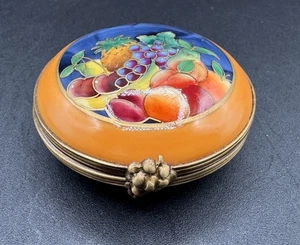 Limoges France Rochard “Autumn Fall Fruit” Orange Round Porcelain Trinket Box - Picture 1 of 8