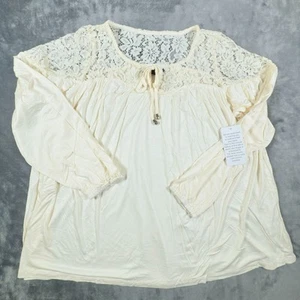 Roamans Tunika Top Damen Elfenbein 12 Langarm Spitzenband Kragen Spitze Blumen Boho - Bild 1 von 19