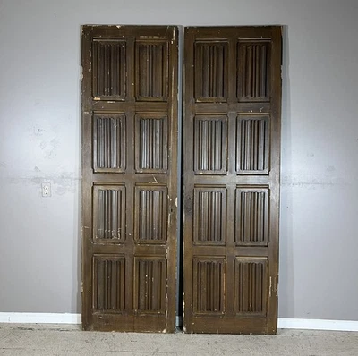 French Antique Gothic Double Doors Faux Painted Solid Fir Wood - Image 1 of 4