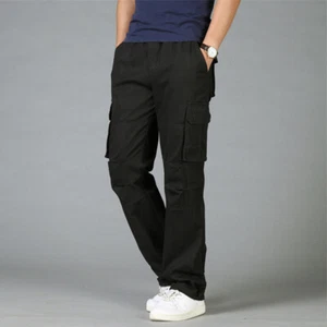 Pantalones chinos informales caqui para hombre cintura elástica suelta pierna recta - Imagen 1 de 16