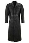 Men's Black Leather Long Trench Coat 100% Pure Sheepskin Wind Breaker Overcoat