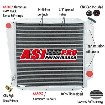 3Row Aluminum Radiator For 68-77 1970 Ford Bronco 289 302 Wagon Roadster 5.0L V8 Foto 1 de 4