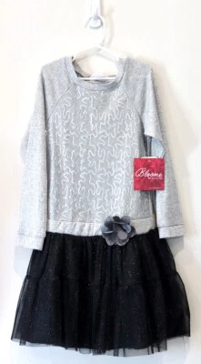 Vestido Bloome De Jeune Fille Negro Gris Lentejuelas Tul 8 Divertido Bonito Girado Plateado Foto 1 de 4