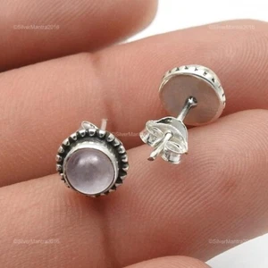 Natural Rose Quartz 925 Solid Silver Wife Stud Post Anniversary Earrings Jewelry - Picture 1 of 7