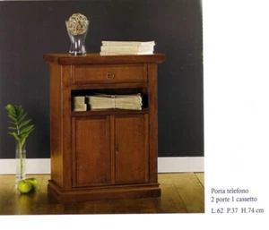 PORTA TELEFONO IN LEGNO NOCE A 2 PORTE E 1 CASSETTO ARREDO CASA - Imagen 1 de 1
