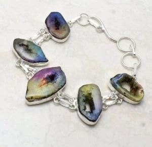 NEU .925 STERLING REGENBOGEN GEFÄRBT GEODE TENNISARMBAND VERSTELLBAR - Bild 1 von 1