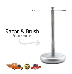 Men Shaving Stand Stainless Steel Razor and Brush Holder Silver Matte Finish - Picture 1 of 6