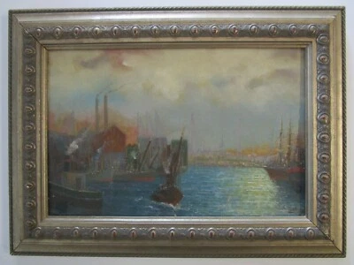 Pintura náutica magistral impressionismo costeiro paisagem antiga marina antiga - Imagem 1 de 4