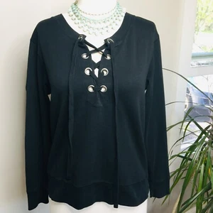 Mod O Doc Sweatshirt Top Size Xsmall Lace Up Neck Black - Picture 1 of 6