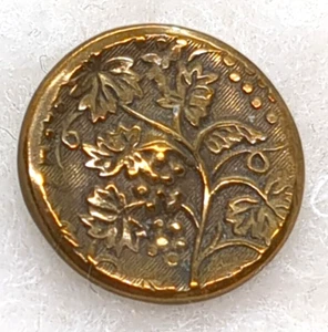 Antique Brass Art Nouveau Etched Floral Design Button Victorian Age 15mm - Picture 1 of 9