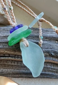 Sea Glass Necklace Men Women Sinew Braid Hawaiian Beach Adjustable Teen Colorful - Picture 1 of 6