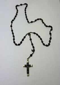 Medaglia Cattolica Vintage Perline Nere Religiose Indistruttibili Crocifisso Rosario - Foto 1 di 5