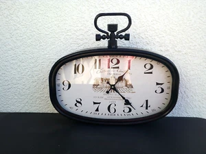 French Oval Wall Clock Metal Grand Vin de France 17.5" Wx 15.25" Hx2.25"D - Picture 1 of 5