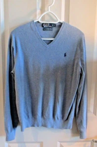 Vintage Polo Ralph Lauren 100% Pima Baumwolle Strickpullover hellblau L Pullover - Bild 1 von 9