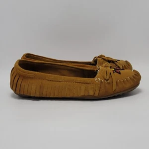American Eagle Outfitters Fringe Beaded Suede Leather Slip On Moccasins Size 9 - Picture 1 of 13