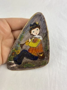 Vintage German Wall Art Plaque KV Ker-Vitrex Girl With Instrument Trumpet Signed - Picture 1 of 10