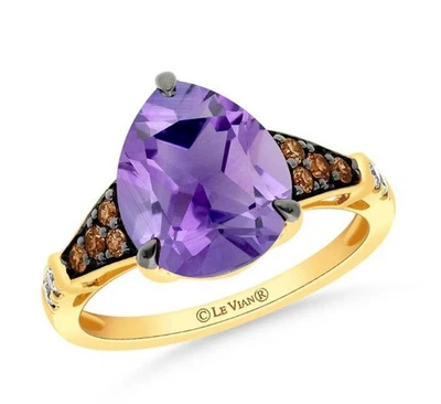 LeVian 14K Rose Gold Cocktail Ring with 4.4 TCW Purple Amethyst & Diamond Size 8 - Image 1 of 4
